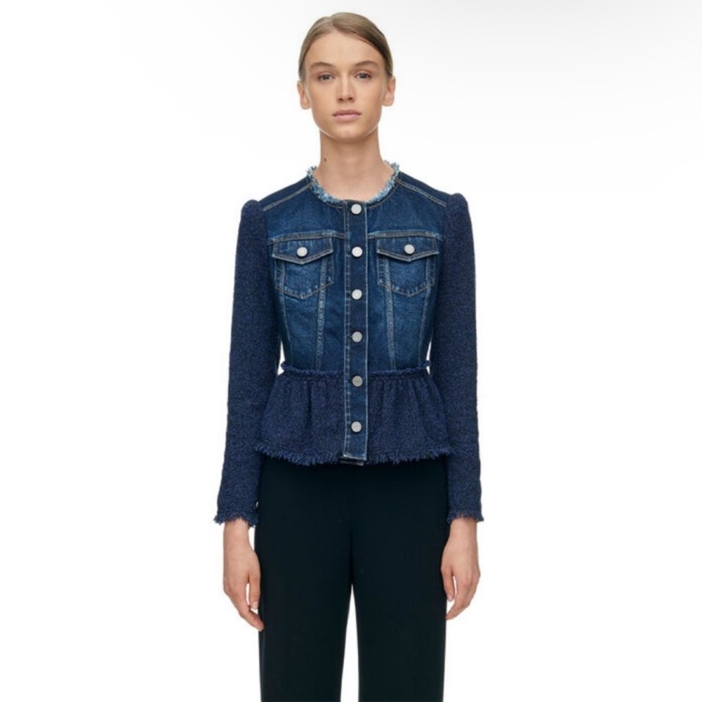 NWT REBECCA TAYLOR DARK BLUE STRETCH DENIM & TWEED PEPLUM JACKET SIZE 2